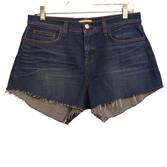 L'AGENCE Pants - L'agence Audrey Shorts Blue Cut-Off Stretch Frayed Dark Wash Mid Rise USA 28 New